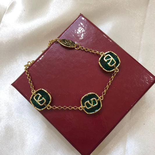 Valentino Gold Green Chain Bracelet