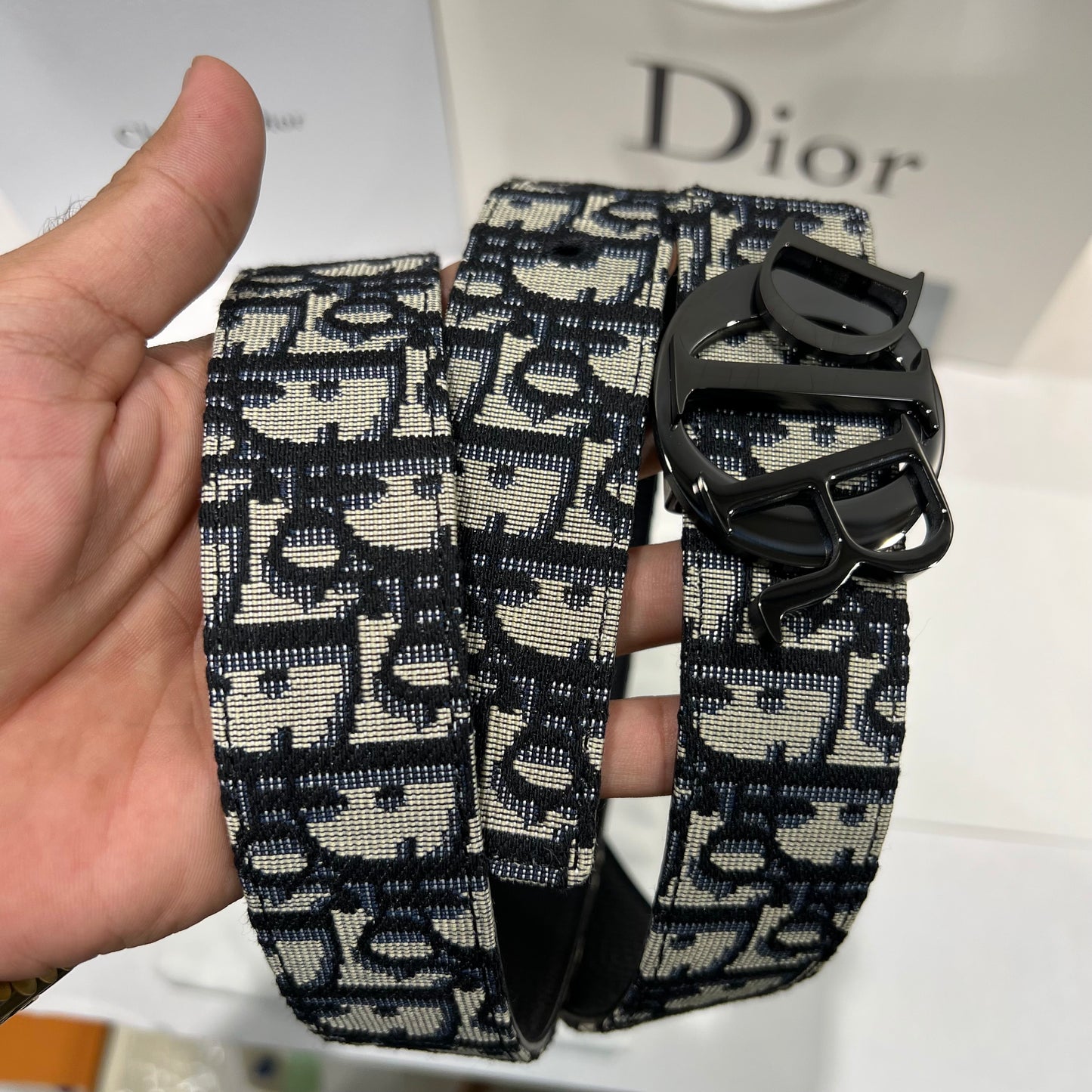 Dior Black DIOR Buckle Reversible Belt Black/White