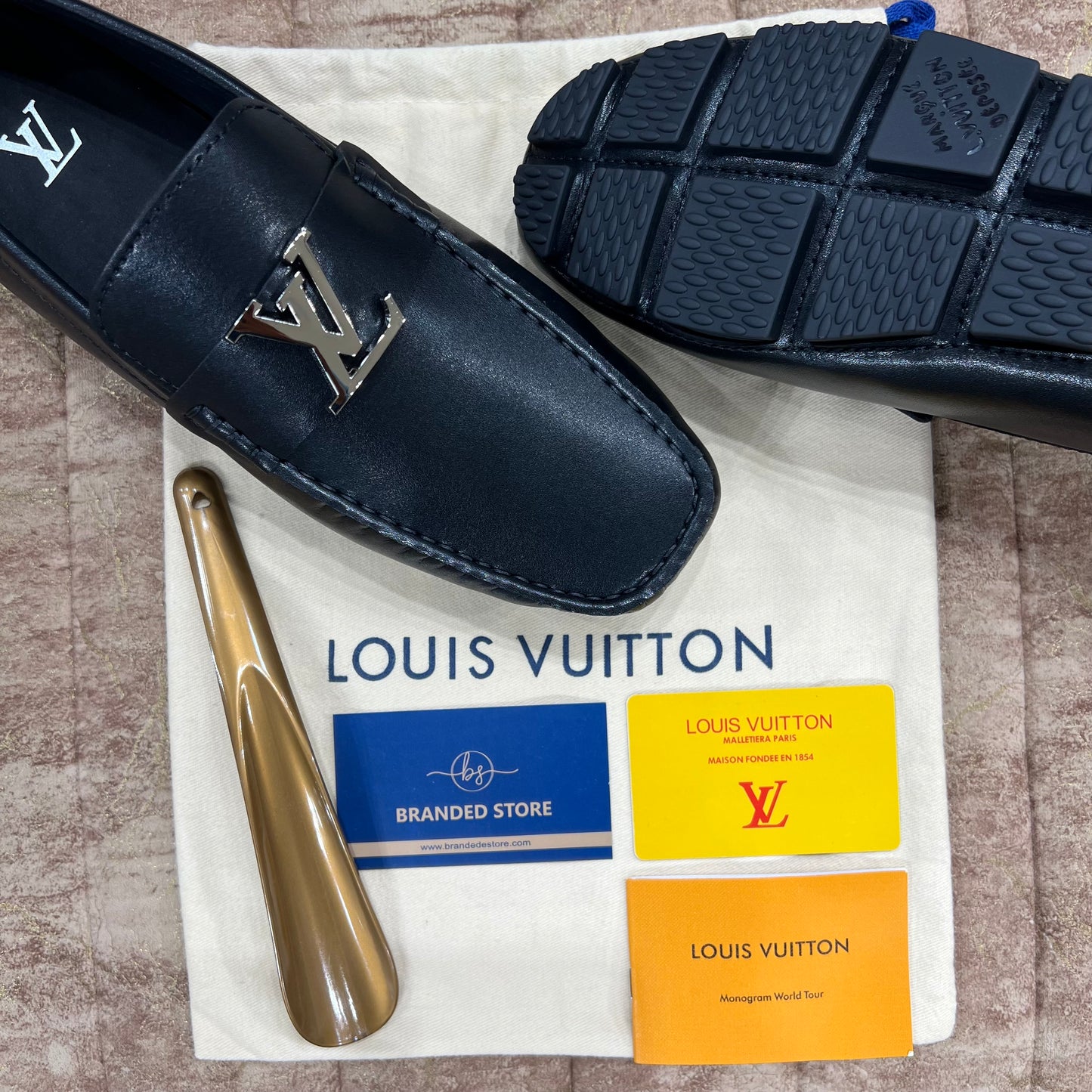 Louis Vuitton Silver Logo Normal Loafer Black