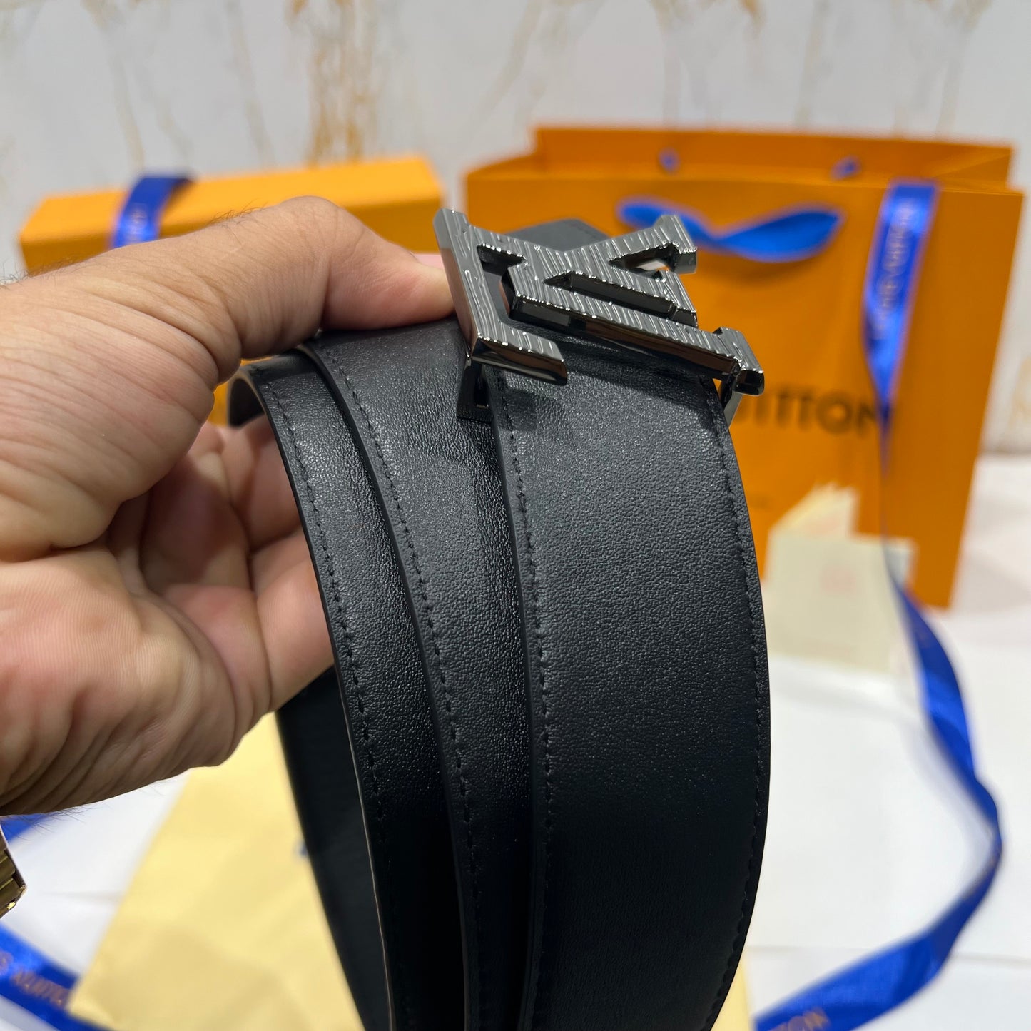 LV Black Line Logo Reversible Belt Black