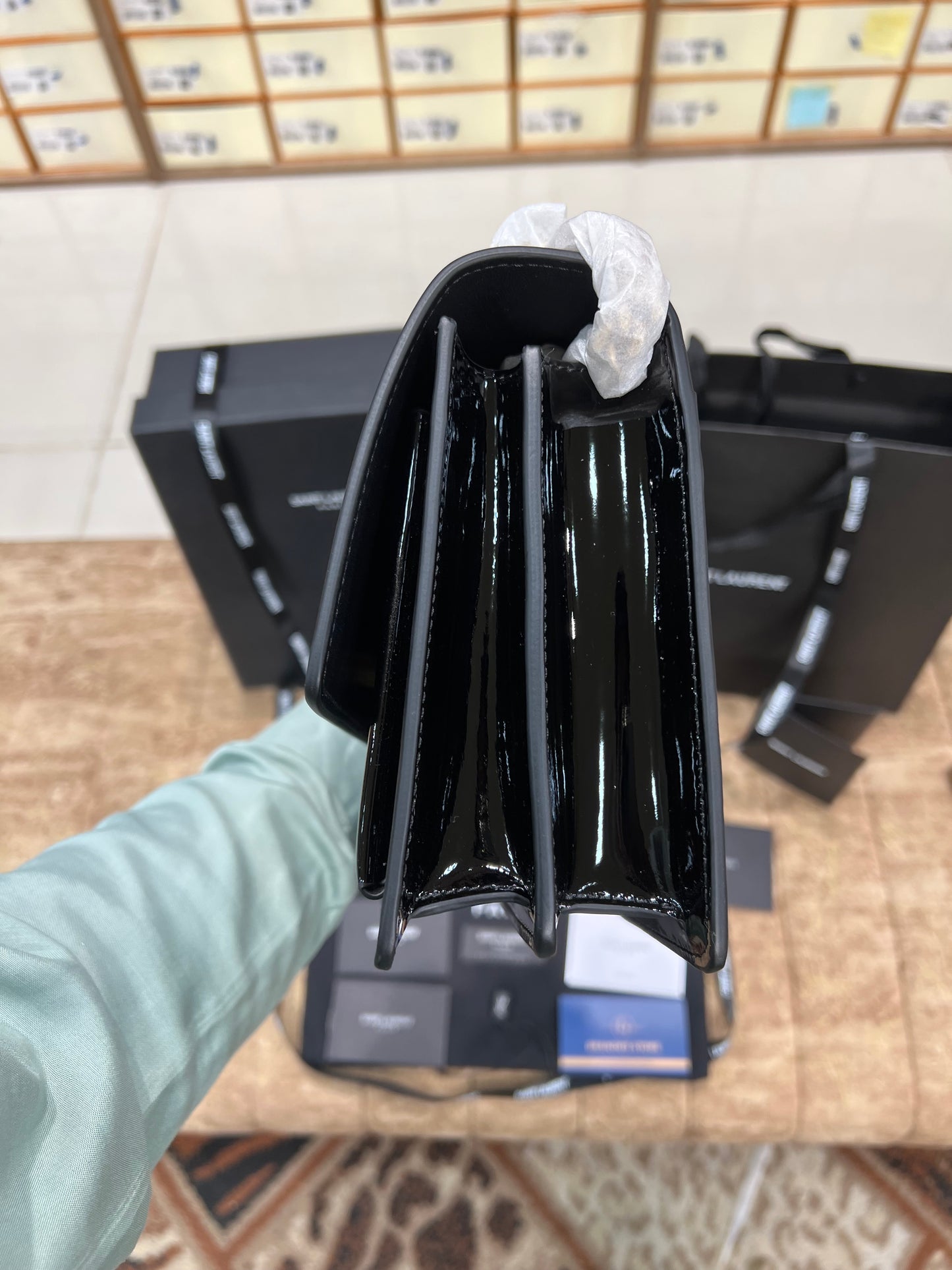 YSL Big Black Shine Leather Bag