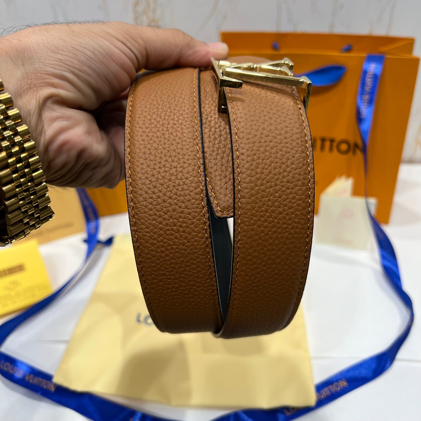 LV Golden Logo Reversible Belt Brown/Black