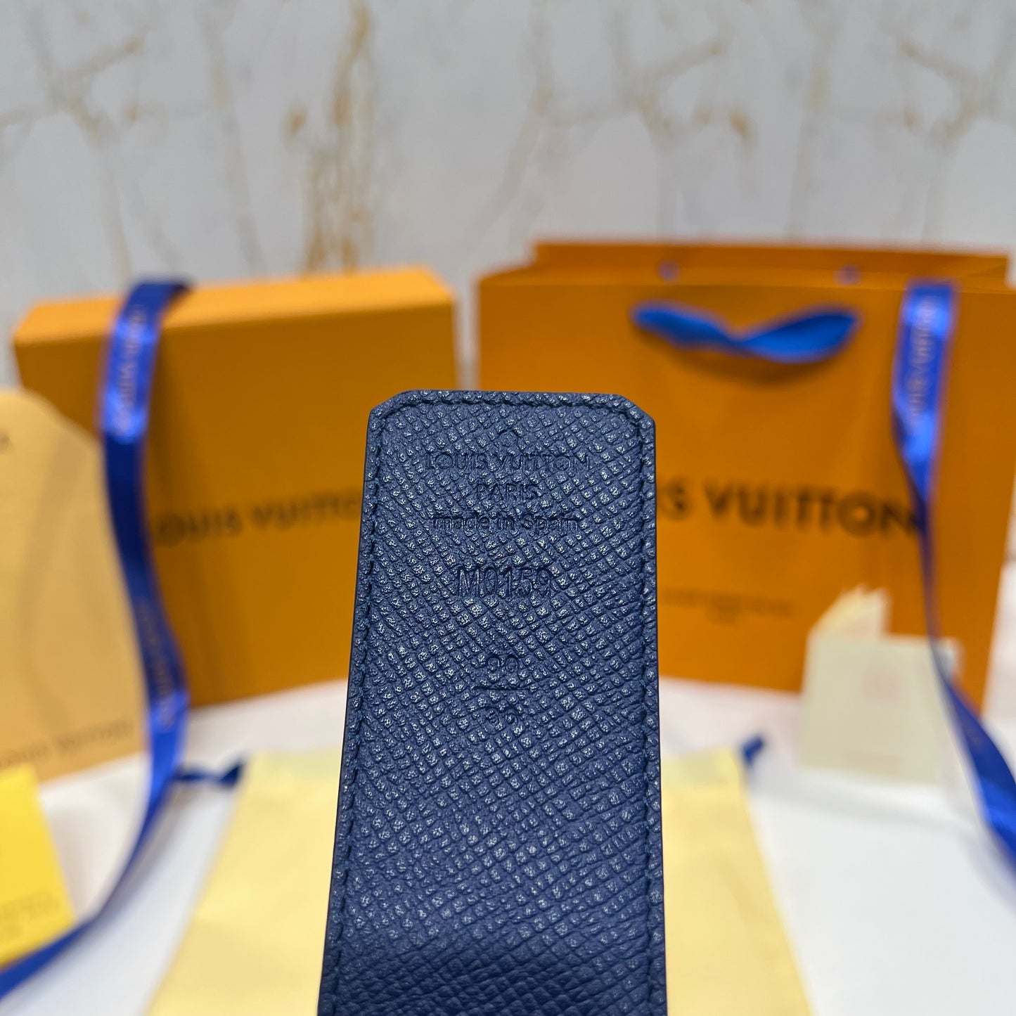 LV Blue Logo Printed Reversible Belt Blue