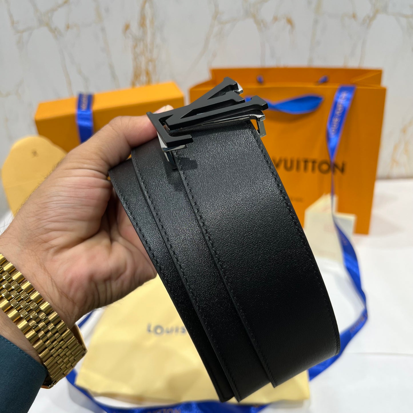 LV Double Logo Reversible Belt Black/Grey
