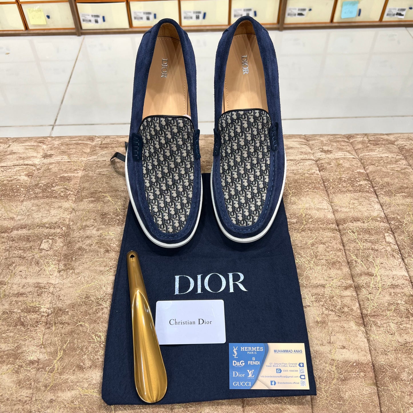 Dior Slip On Blue Pattern Suede Leather