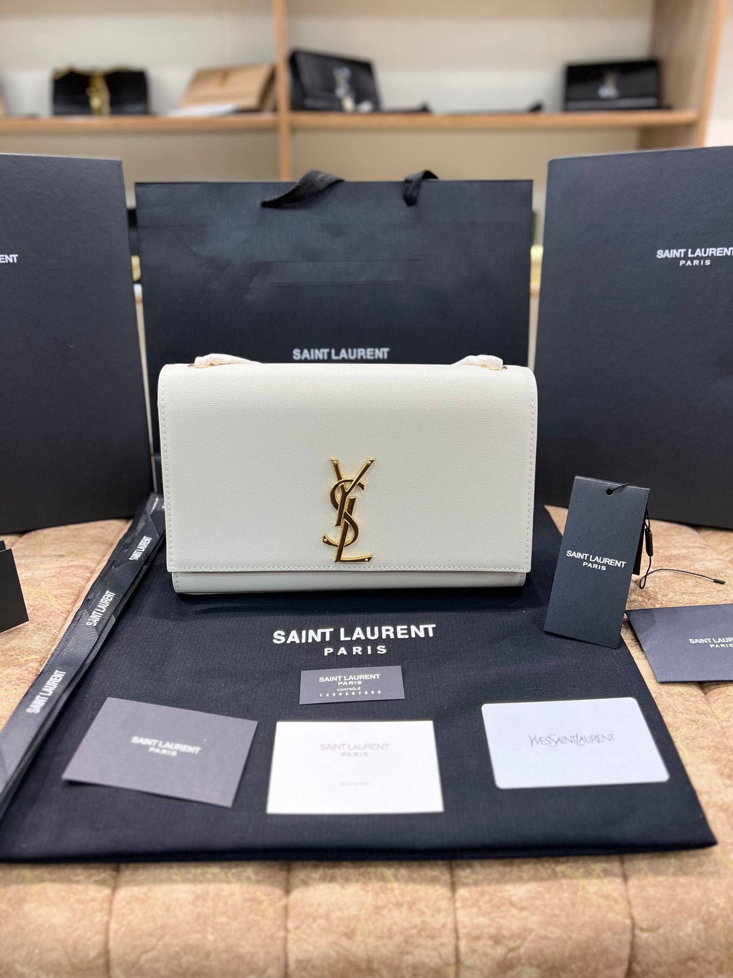 YSL Logo White Shoulder Bag