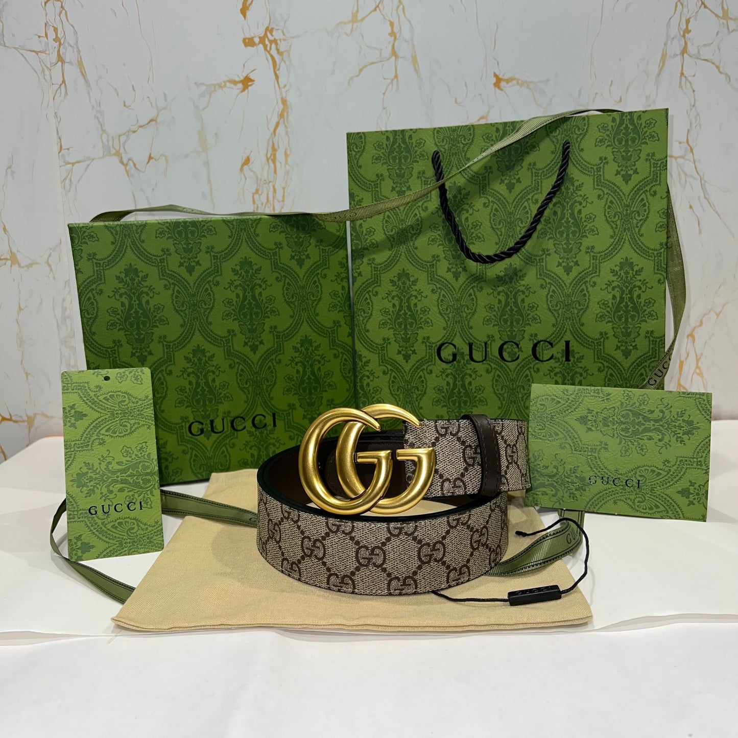 Gucci Golden GG Supreme Belt Brown