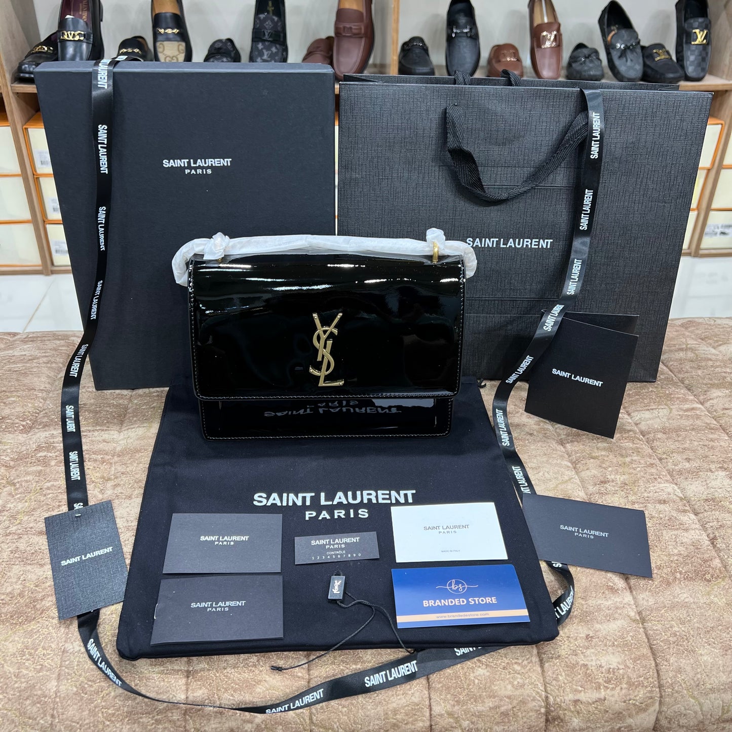 YSL Big Black Shine Leather Bag