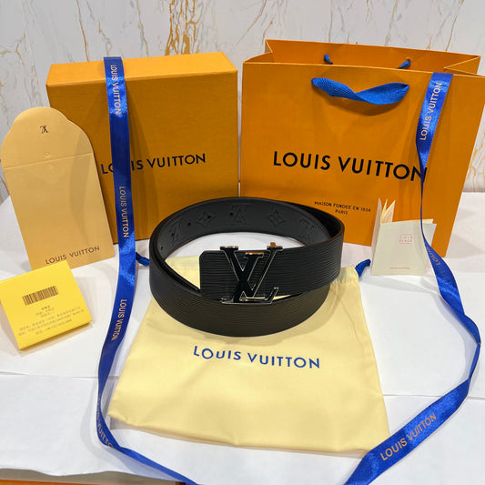 LV Silver Logo Reversible Belt Black