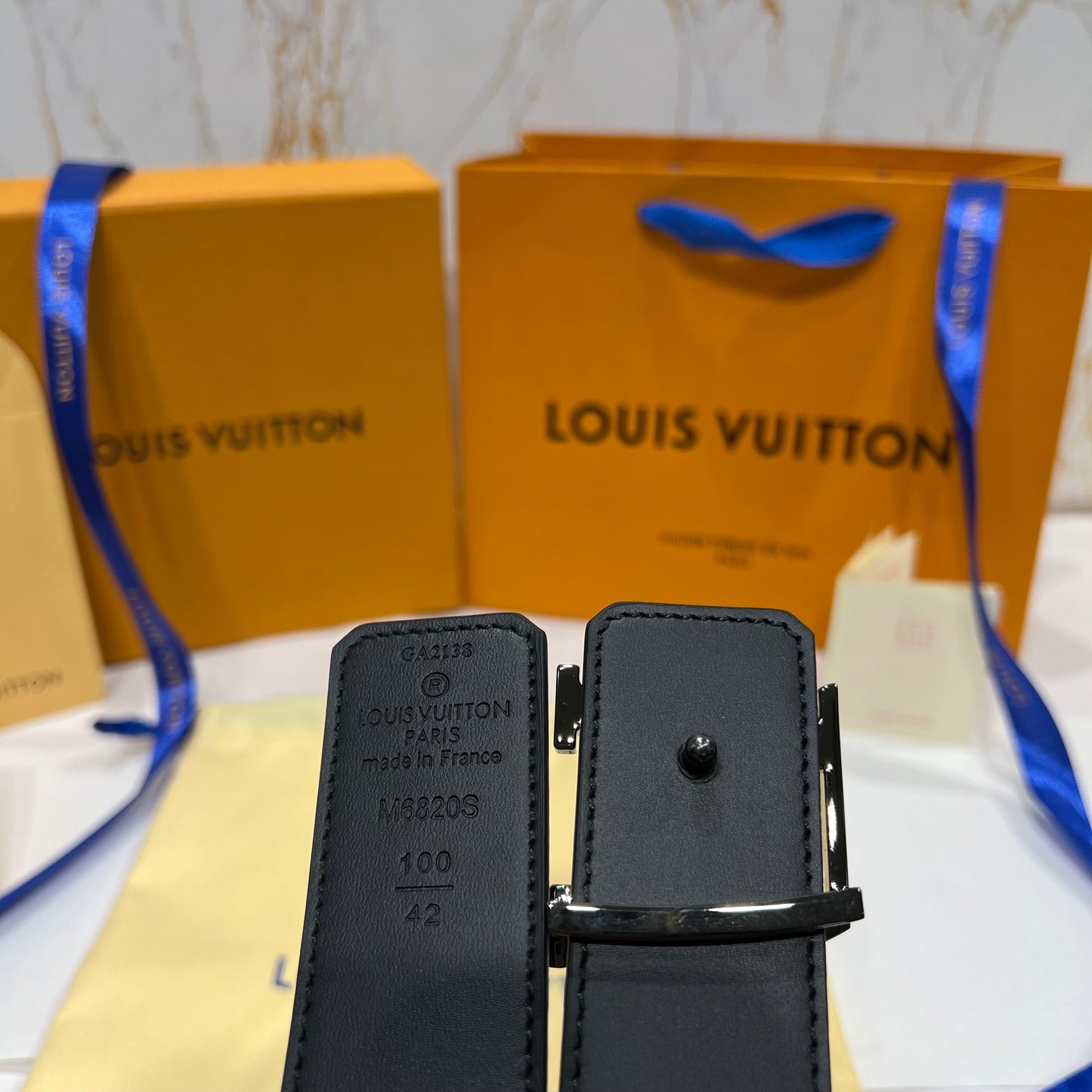 LV Silver Logo Grey Printed Reversible Belt