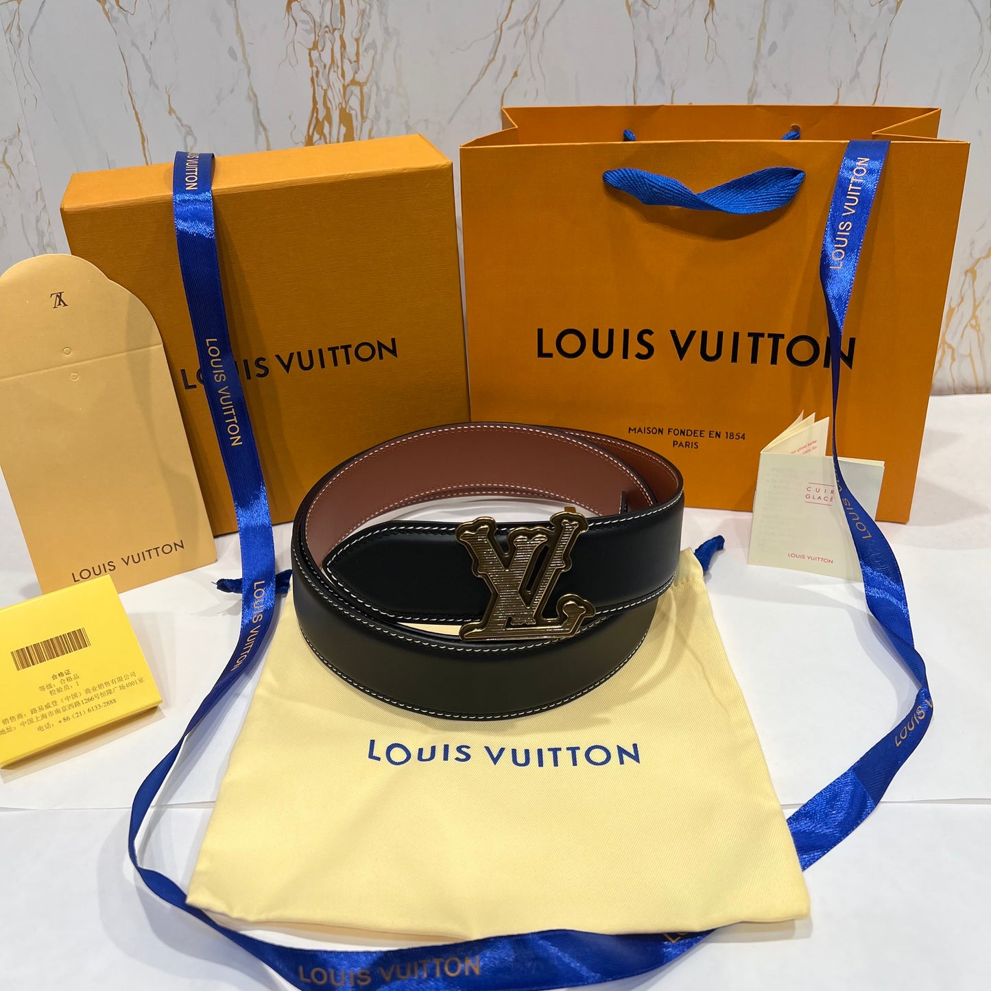 LV Golden LV Logo Reversible Belt Black/Brown