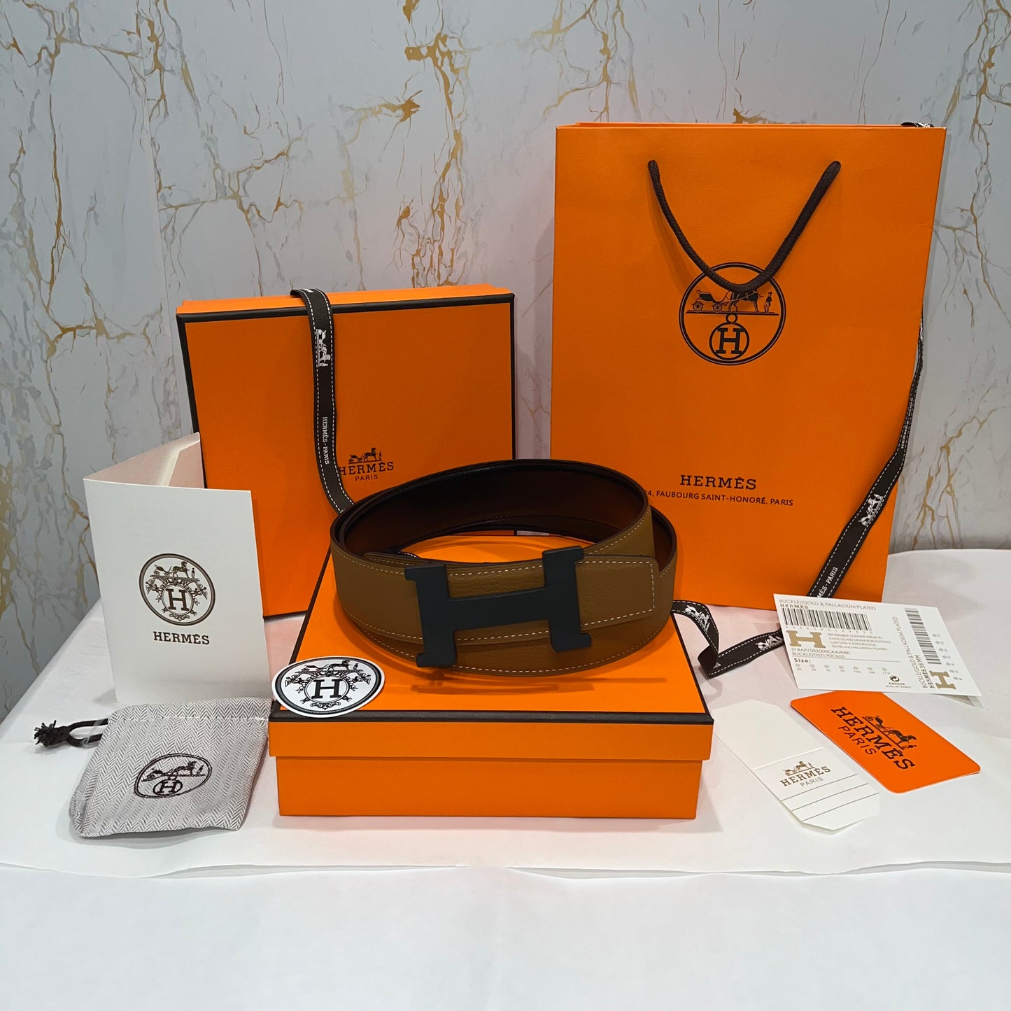 Hermes H Black Buckle Belt Reversible Brown Black