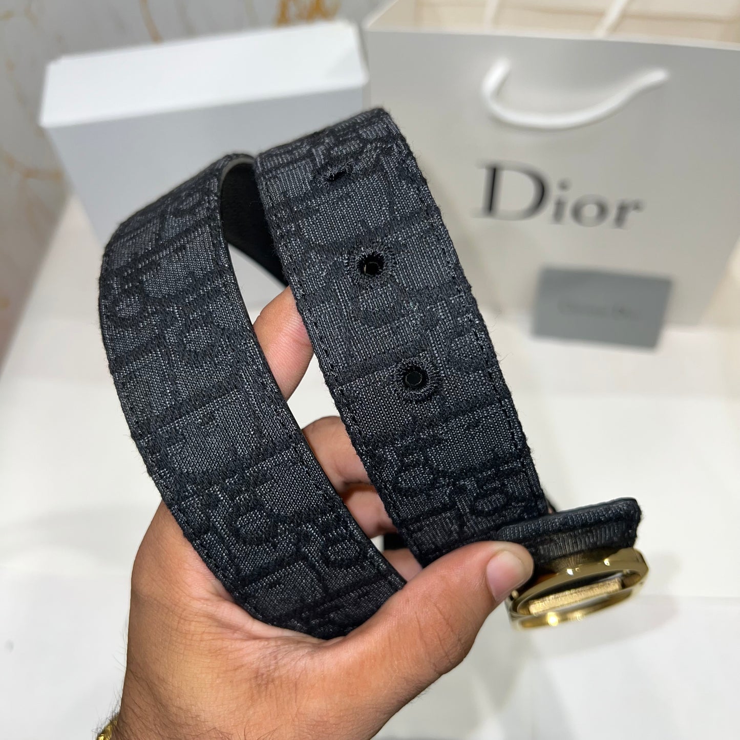Dior Golden CD Buckle Reversible Belt Black