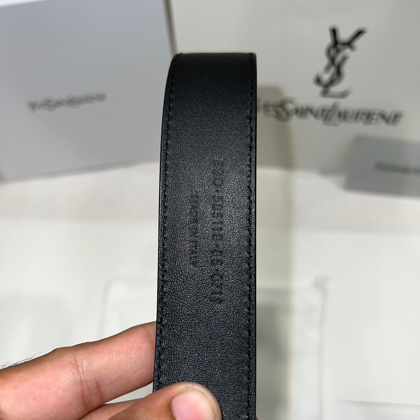 YSL Golden Logo Slim Belt Black