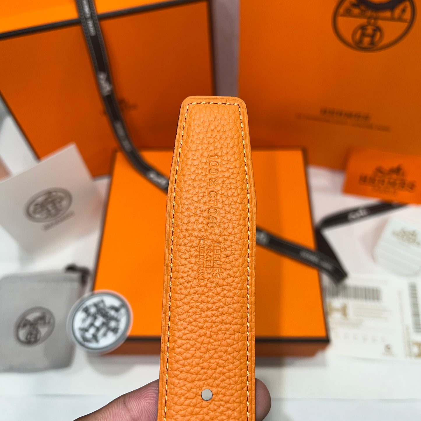 Hermes H Black Buckle Belt Reversible Black/Orange