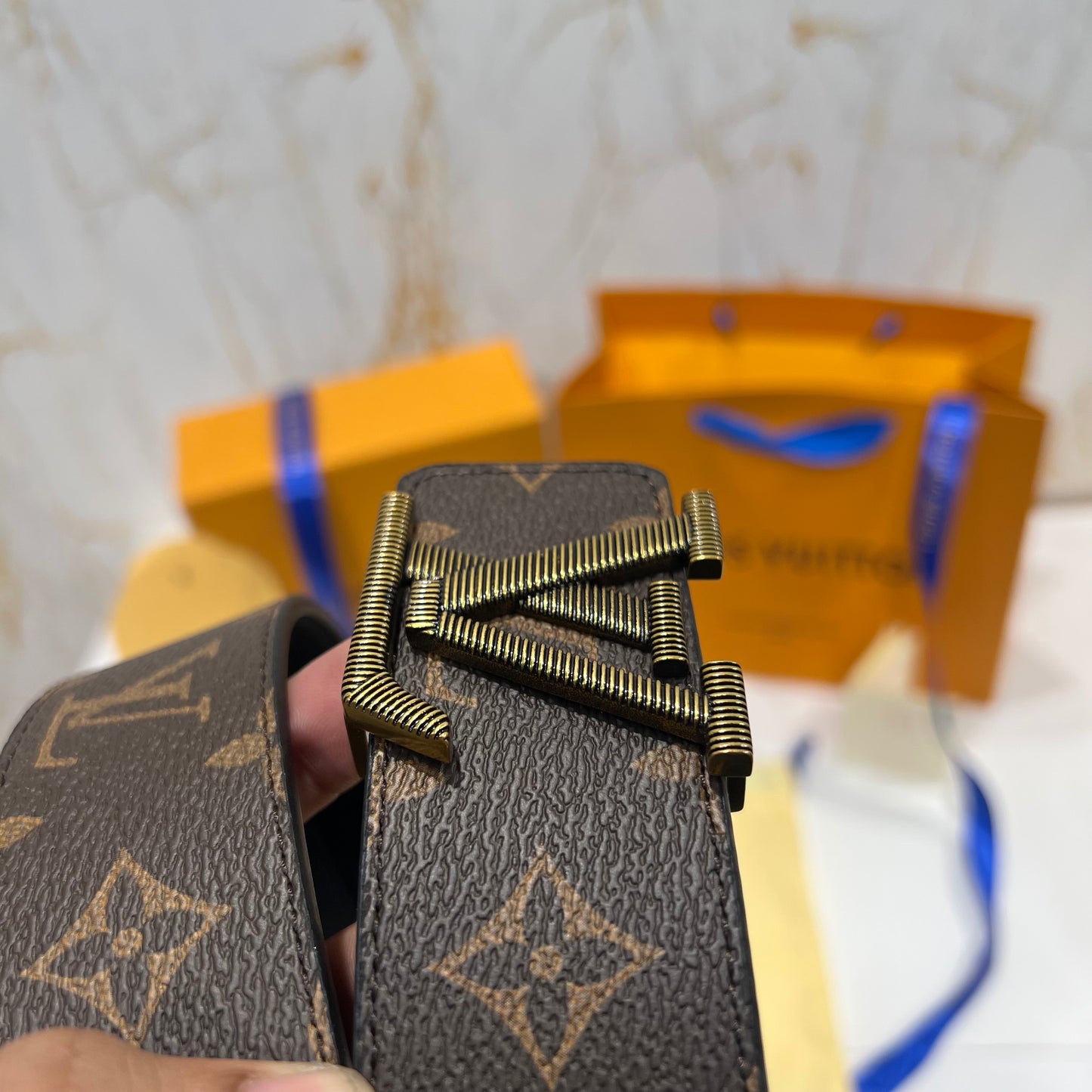 LV Golden Logo Reversible Belt Black/Brown