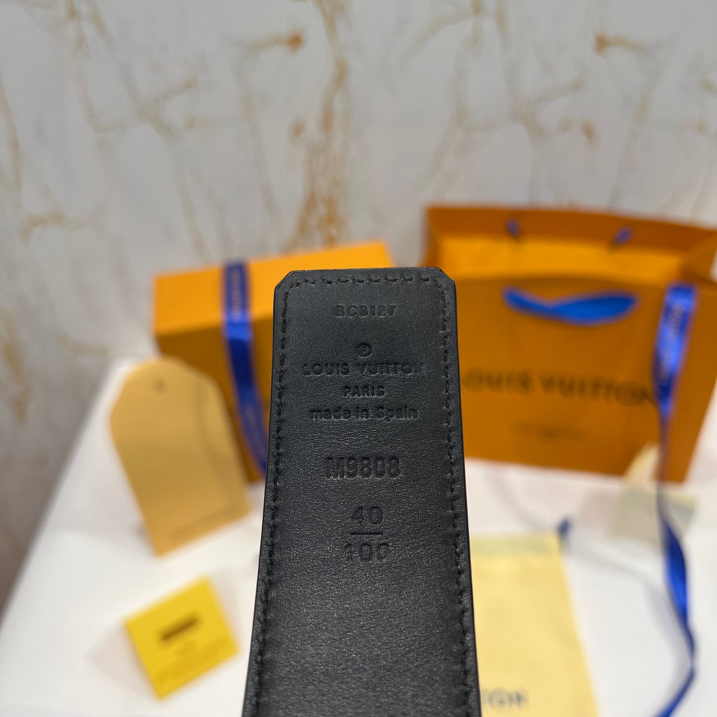 LV Golden Logo Reversible Belt Crocodile Skin Black