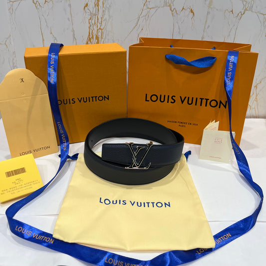 LV Silver Logo Reversible Belt Blue/Black