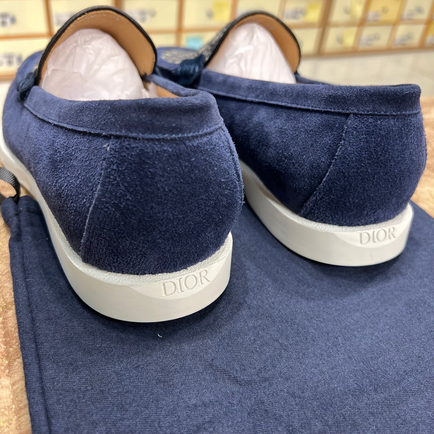Dior Slip On Blue Pattern Suede Leather