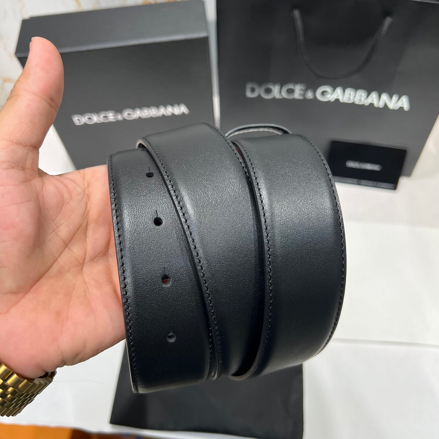 Dolce & Gabbana Silver Buckle Leather Belt Black
