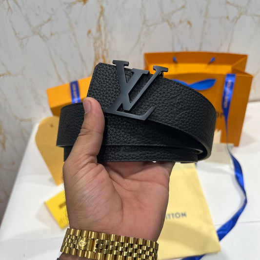 LV Black Logo Embossed Reversible Belt Black