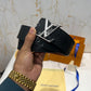 LV Silver Logo Shine Printed Reversible Belt Black Brown
