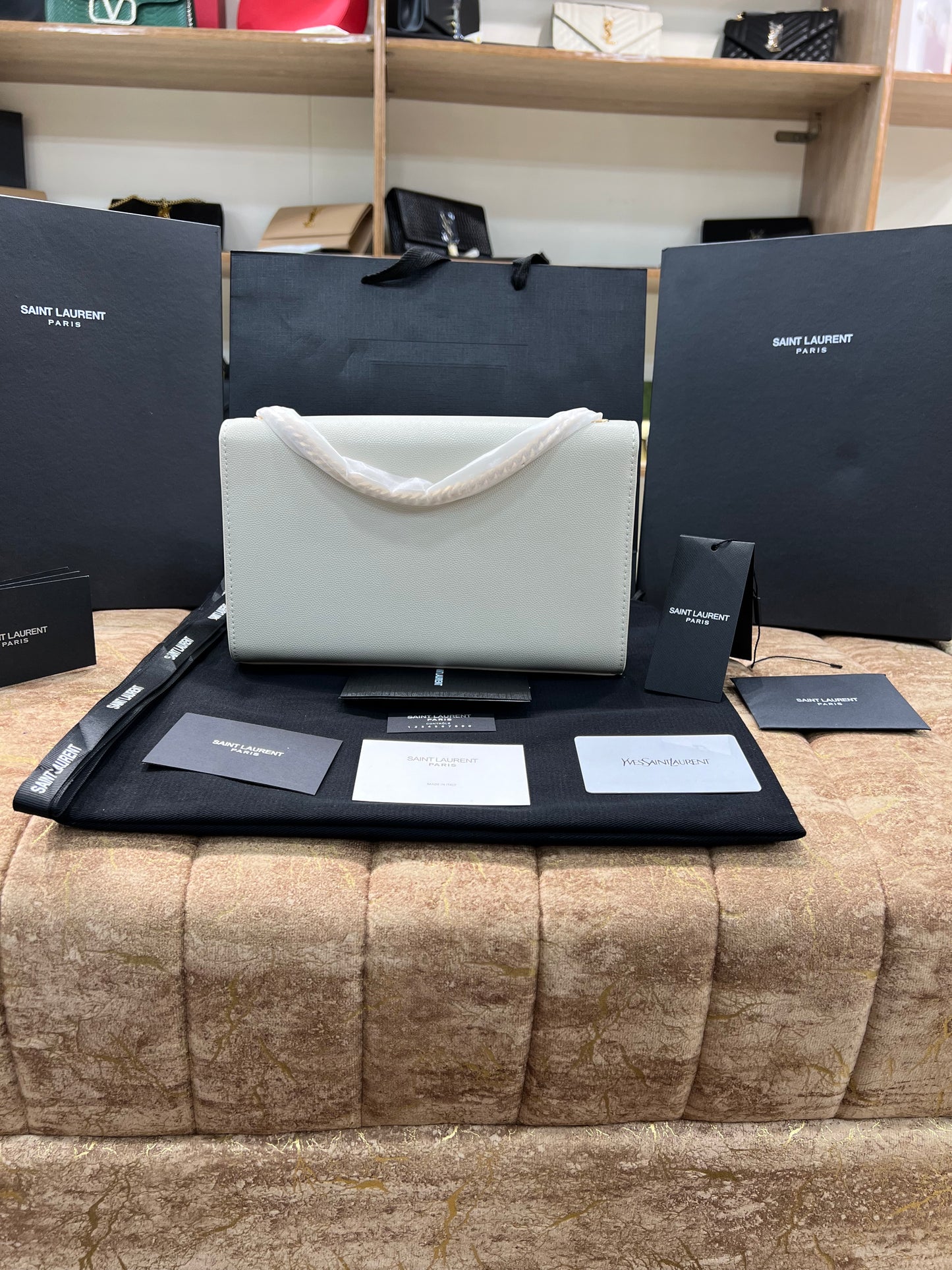 YSL Logo White Shoulder Bag