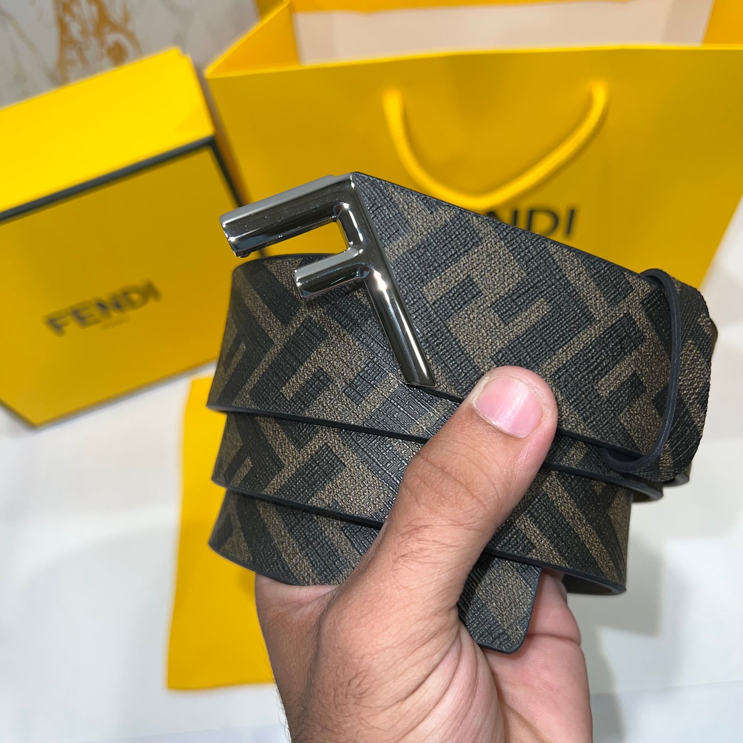 Fendi F-Shaped Buckle Belt Brown