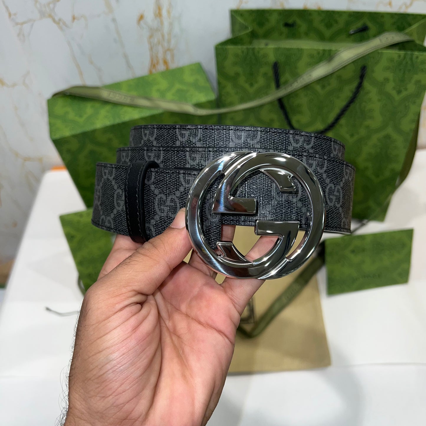 Gucci GG Supreme Interlocking G Belt Grey