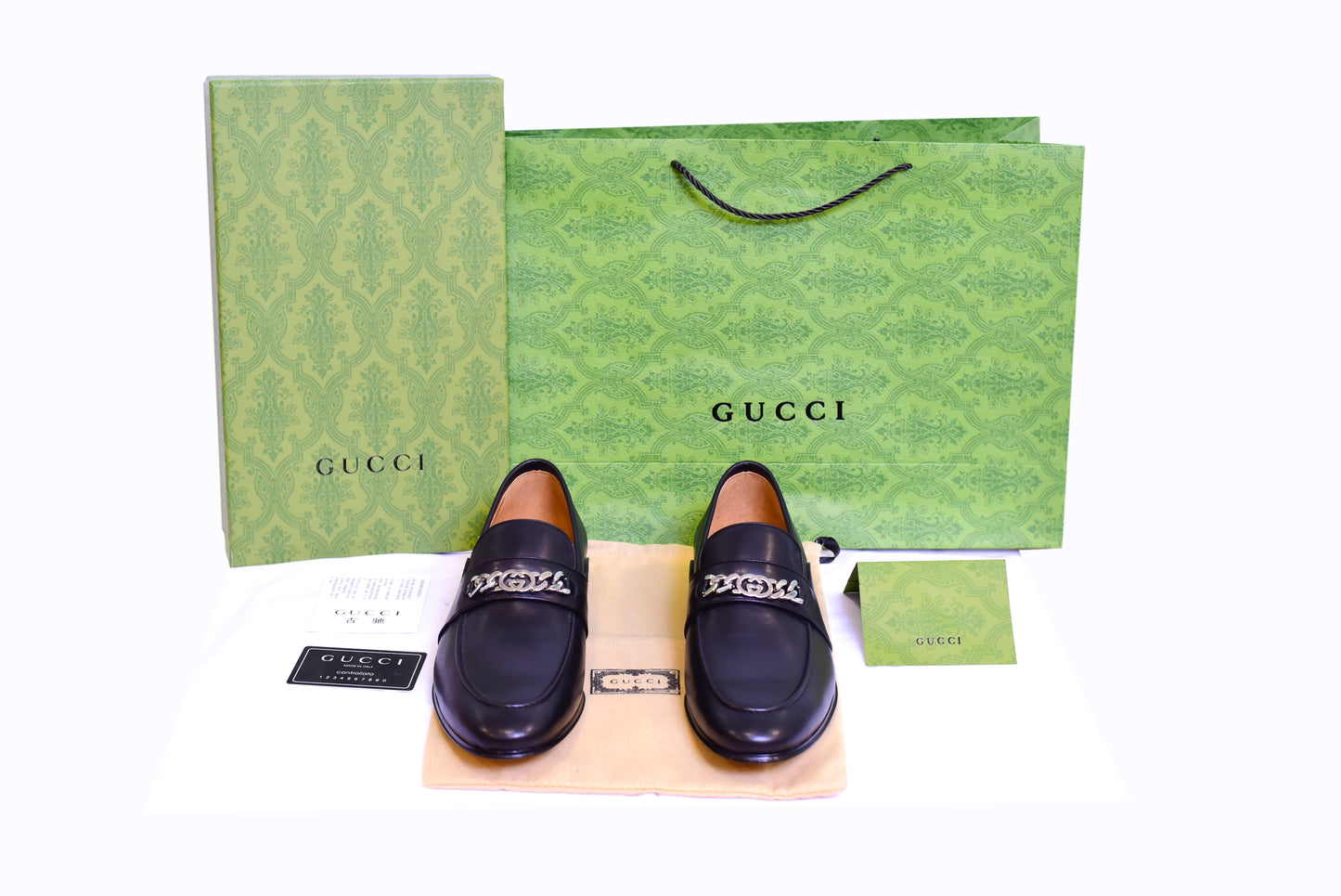 Gucci Silver Chain Black Major Loafers