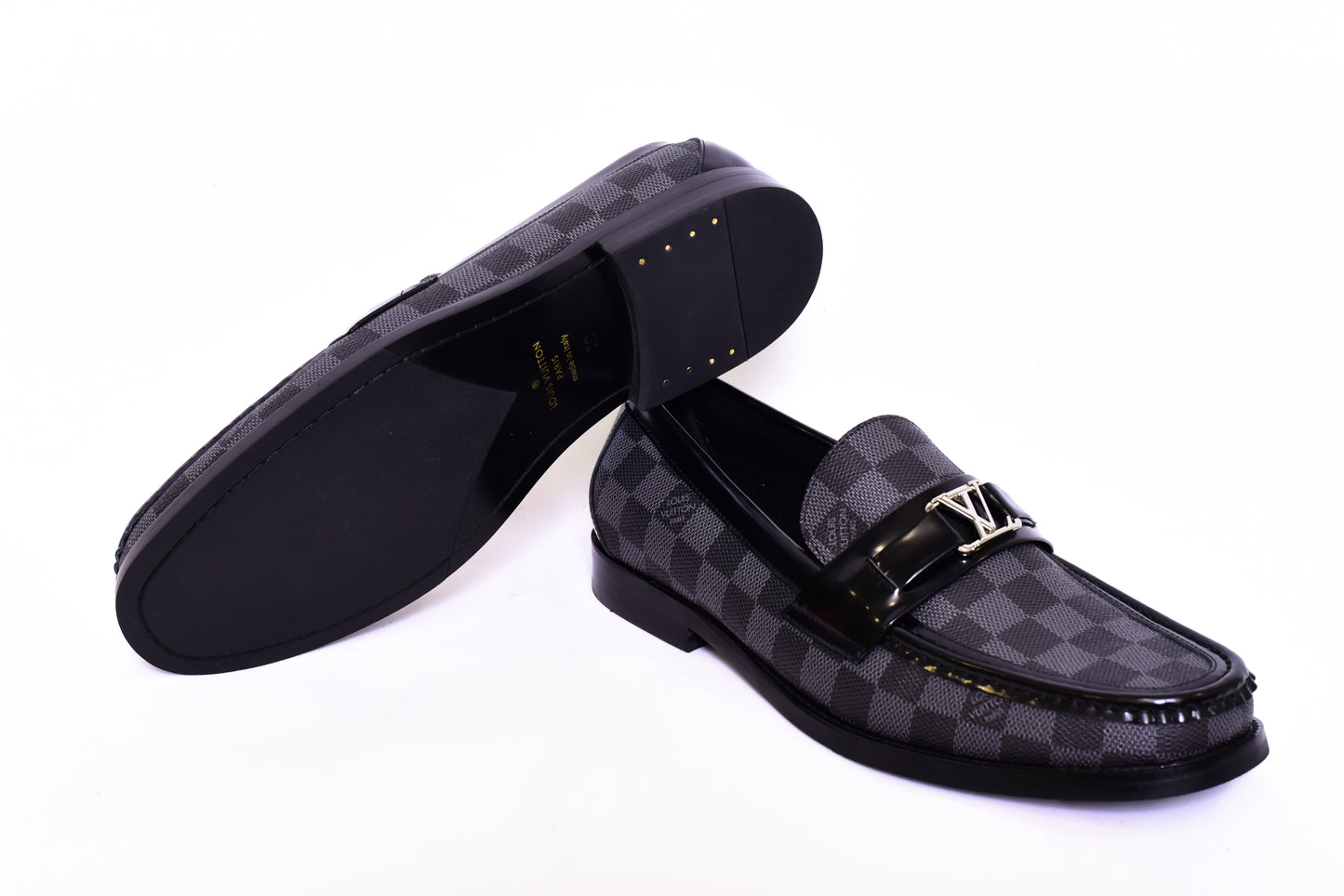 .Louis.Vuitton Grey Check Major Loafers