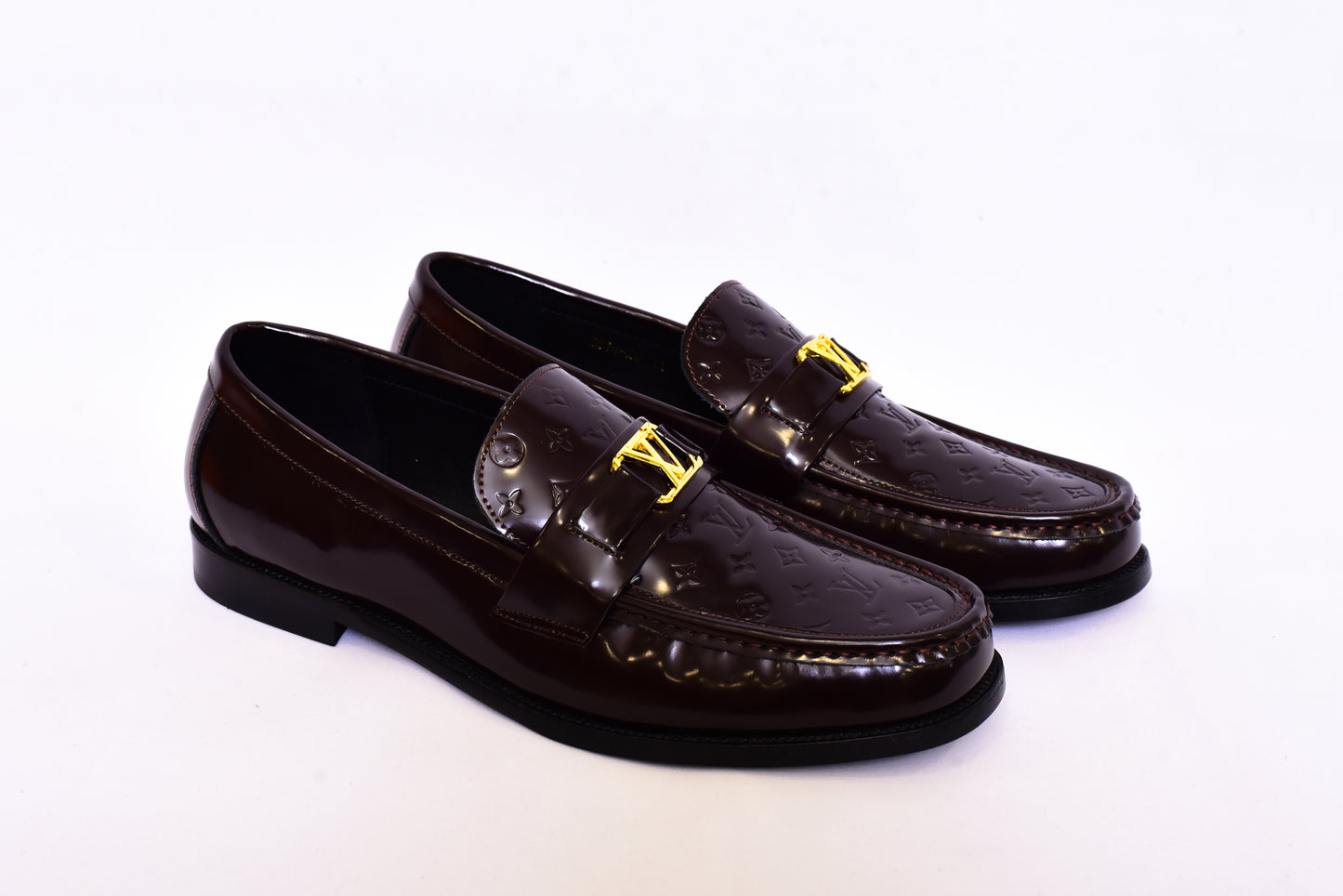 Louis.Vuitton Brown Embossed Major Loafers