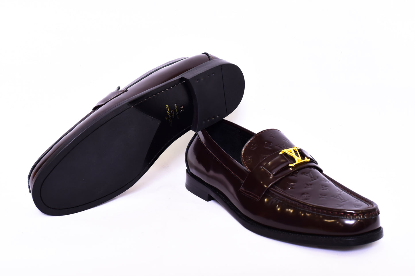 Louis.Vuitton Brown Embossed Major Loafers