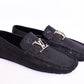 Louis.Vuitton Silver Logo Black Embossed Normal Loafers