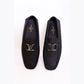 Louis.Vuitton Silver Logo Black Embossed Normal Loafers