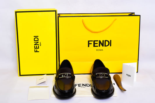 Fendi Black Silver Logo Major Loafers