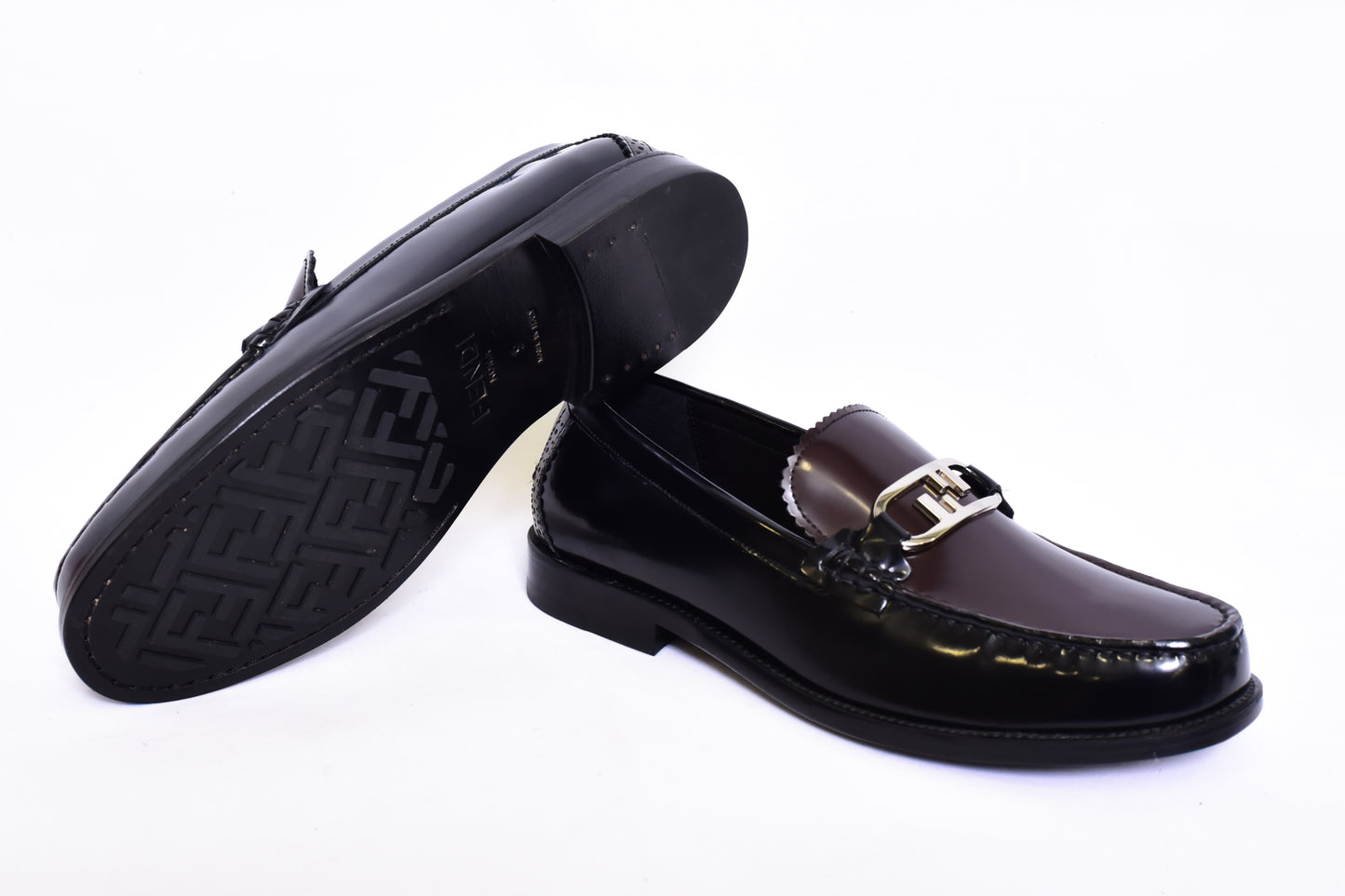 Fendi Maroon Silver Logo Major Loafers