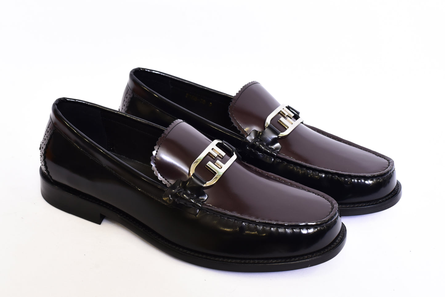 Fendi Maroon Silver Logo Major Loafers