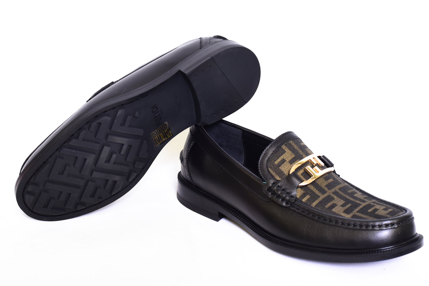 .Fendi Black Green Major Loafers