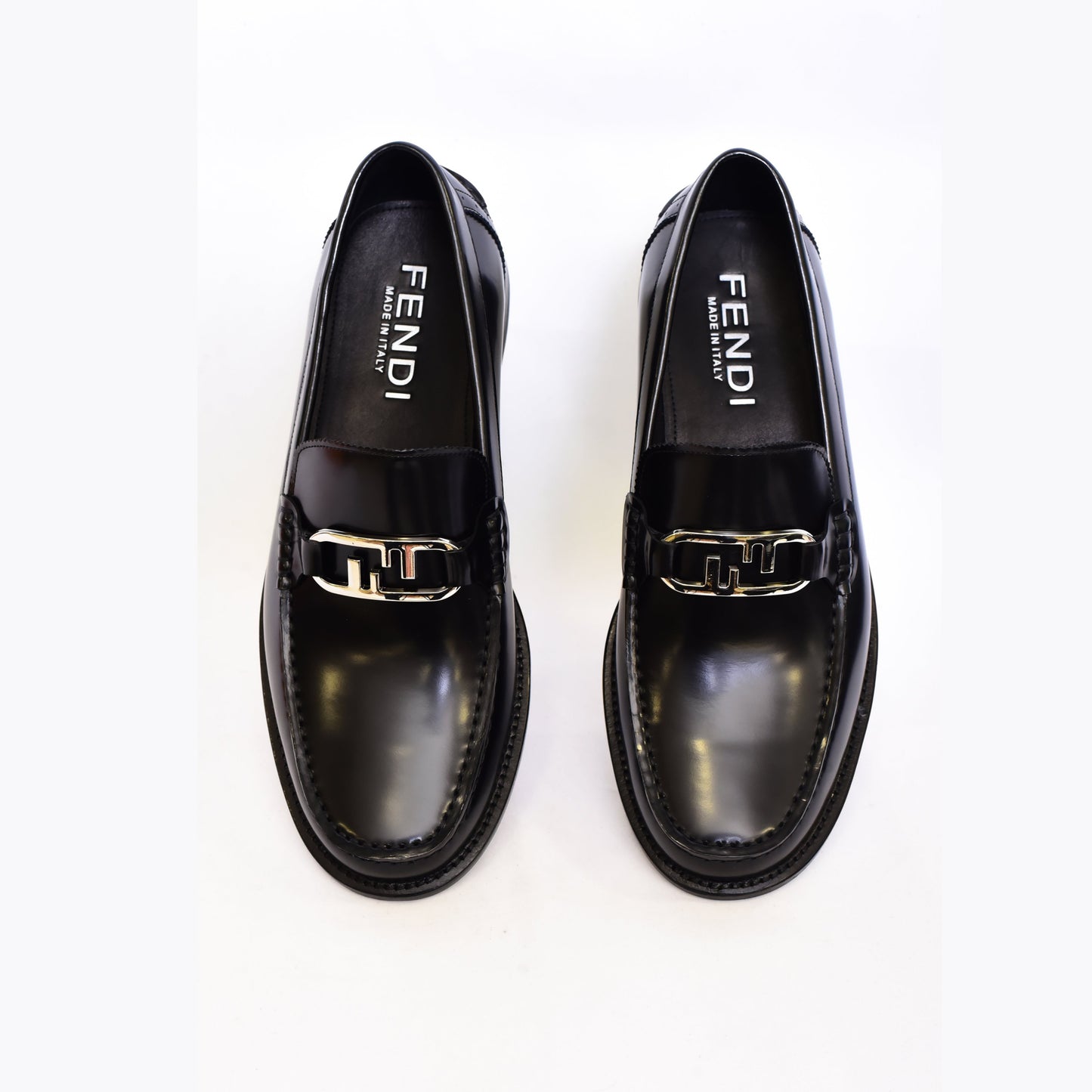 Fendi Black Silver Logo Major Loafers