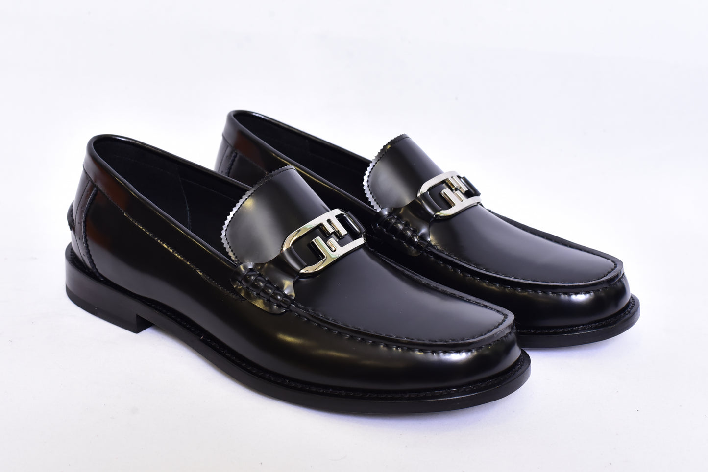 Fendi Black Silver Logo Major Loafers