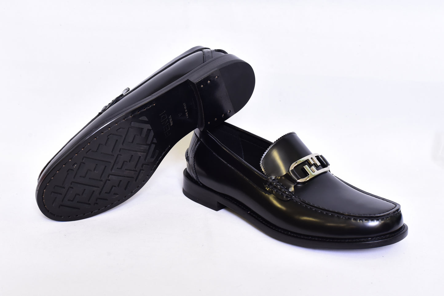 Fendi Black Silver Logo Major Loafers