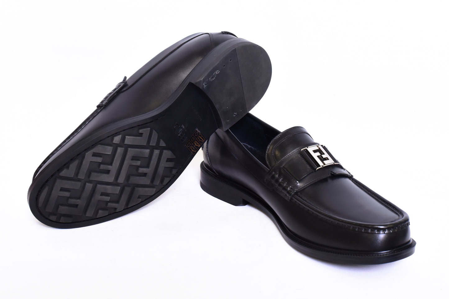 Fendi Silver Small Logo Major Loafers