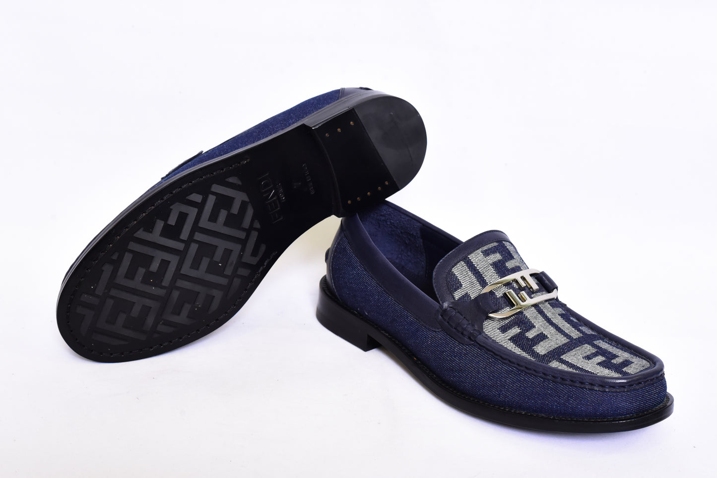 Fendi Blue Pattern Major Loafers