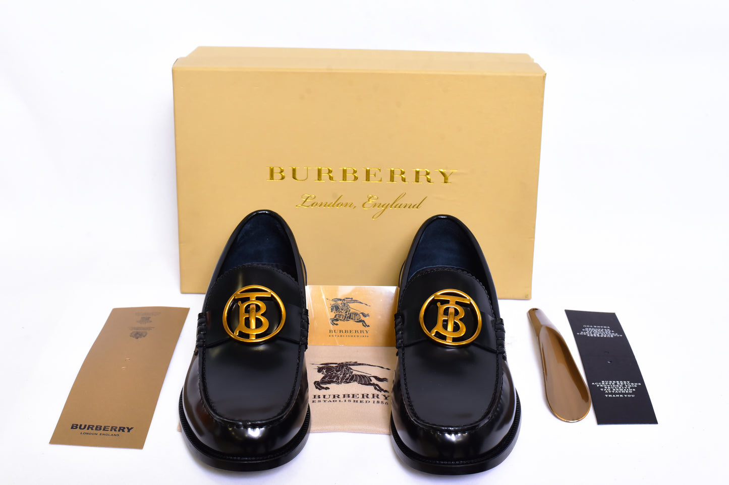 Burberry Gold Logo Black Major Loafers