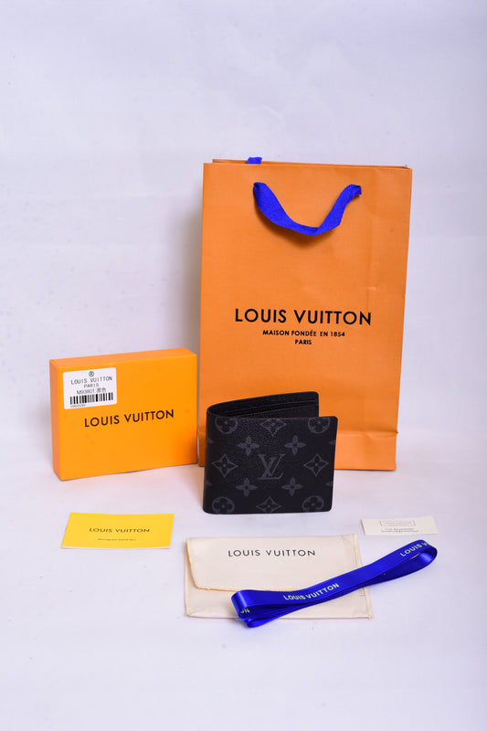 LV Grey Logo Printed Leather Wallet