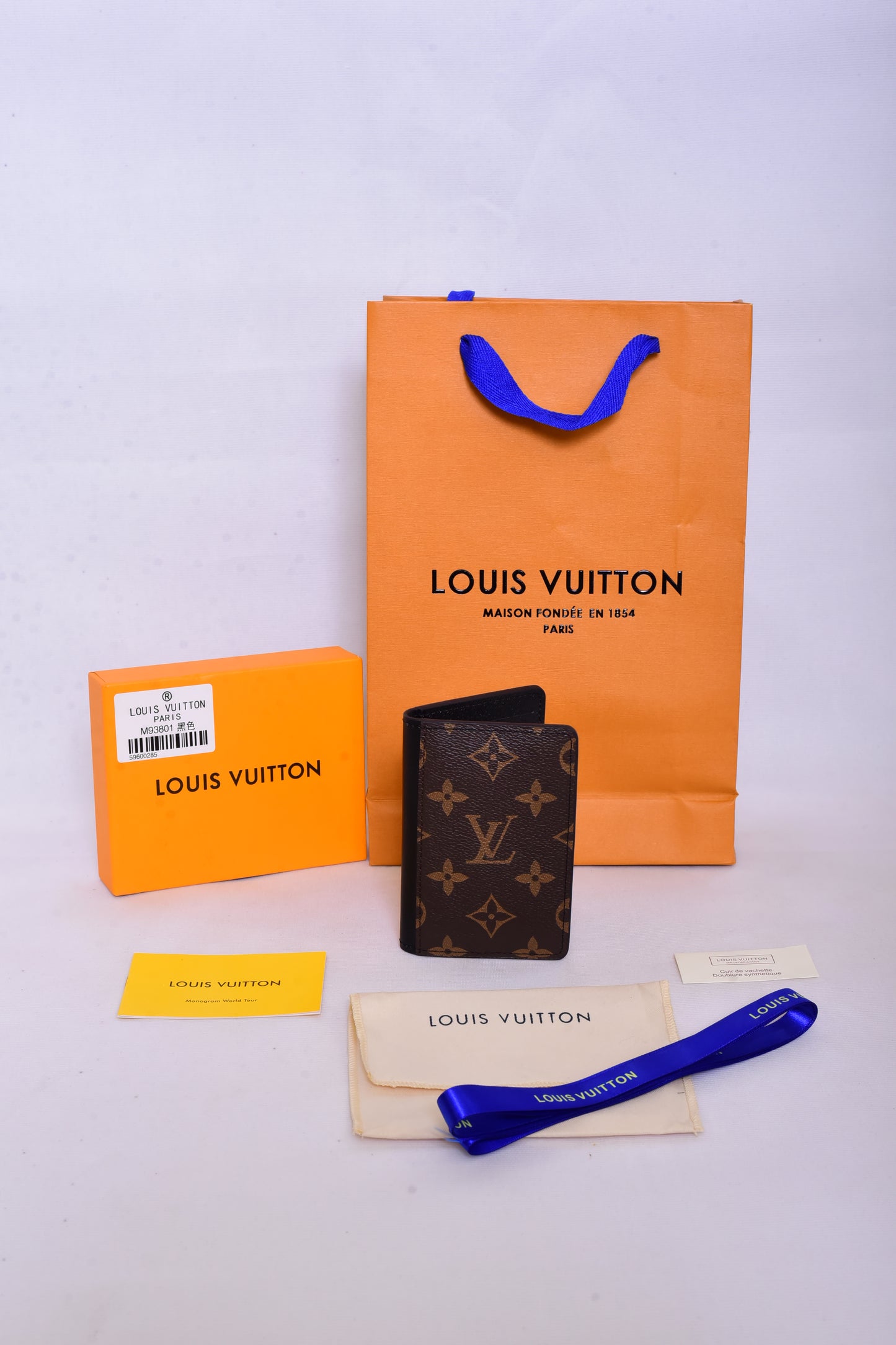 LV Brown Logo Printed Leather Flip Wallet