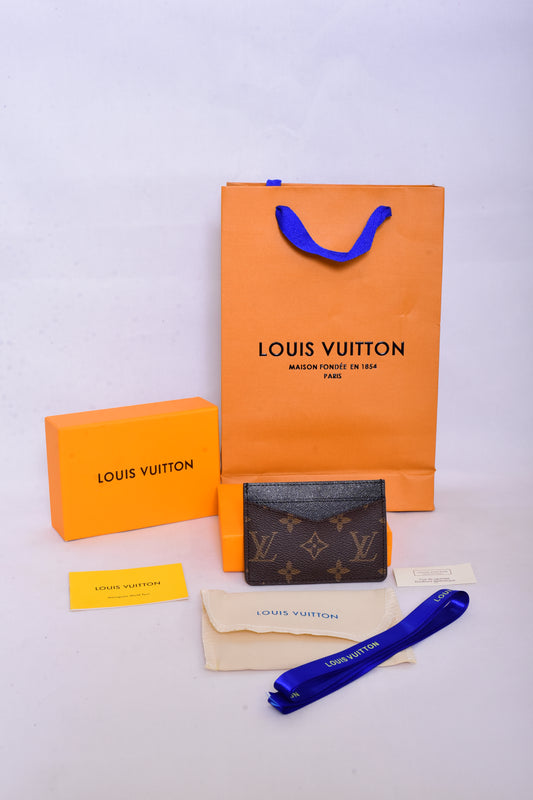 LV Brown Logo Printed Leather Cardholder Wallet