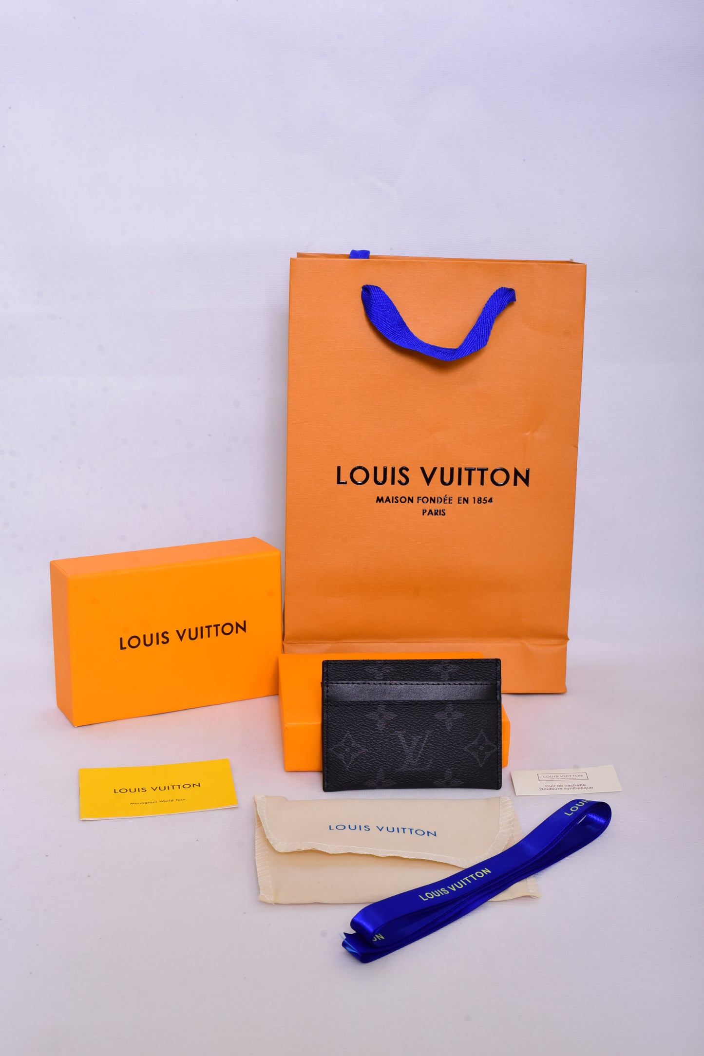 LV Grey Logo Printed Leather Cardholder Wallet