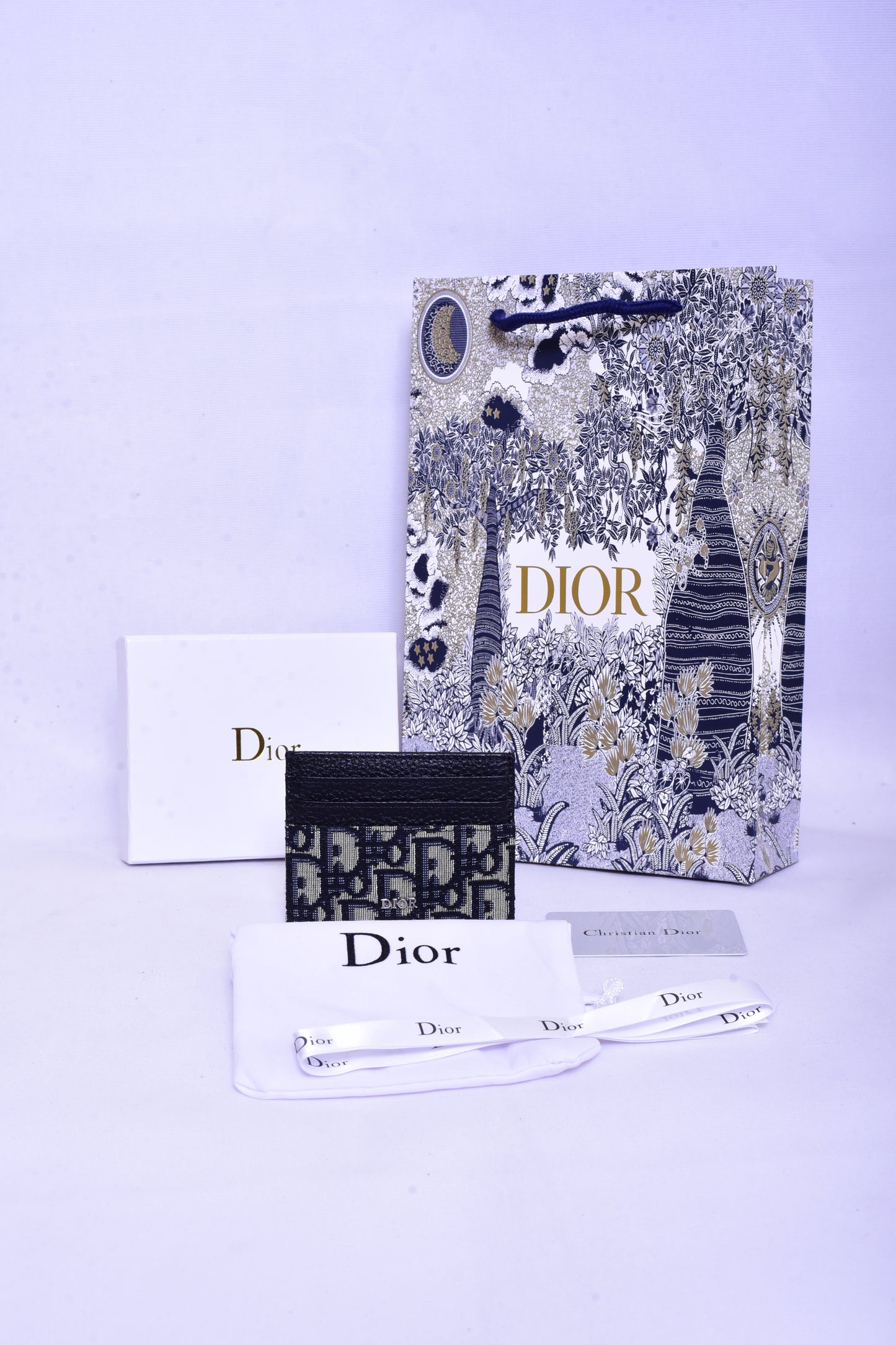 Dior White Cloth Leather Cardholder Wallet